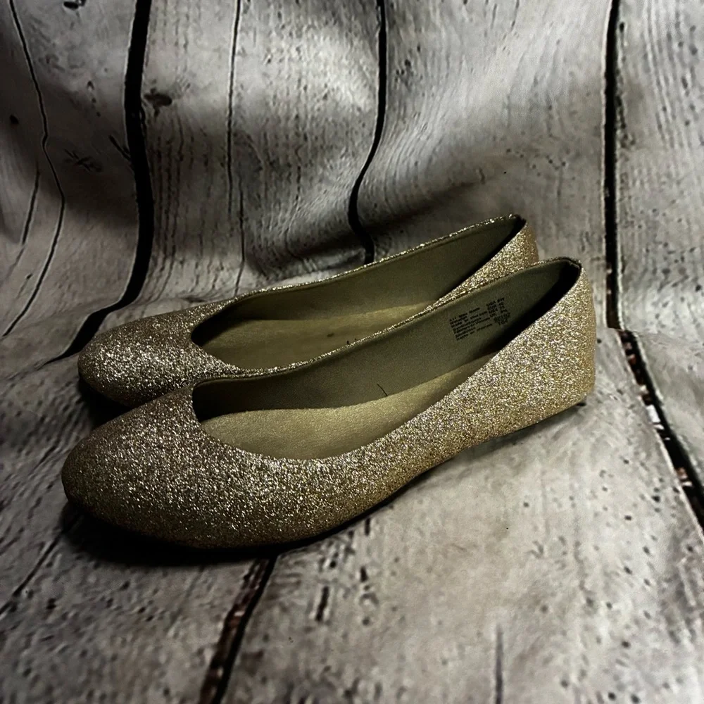 5/$20 Lower East Side‎ Women’s Gold Glitter Ballet Fairycore Flats Shoes Size 8W